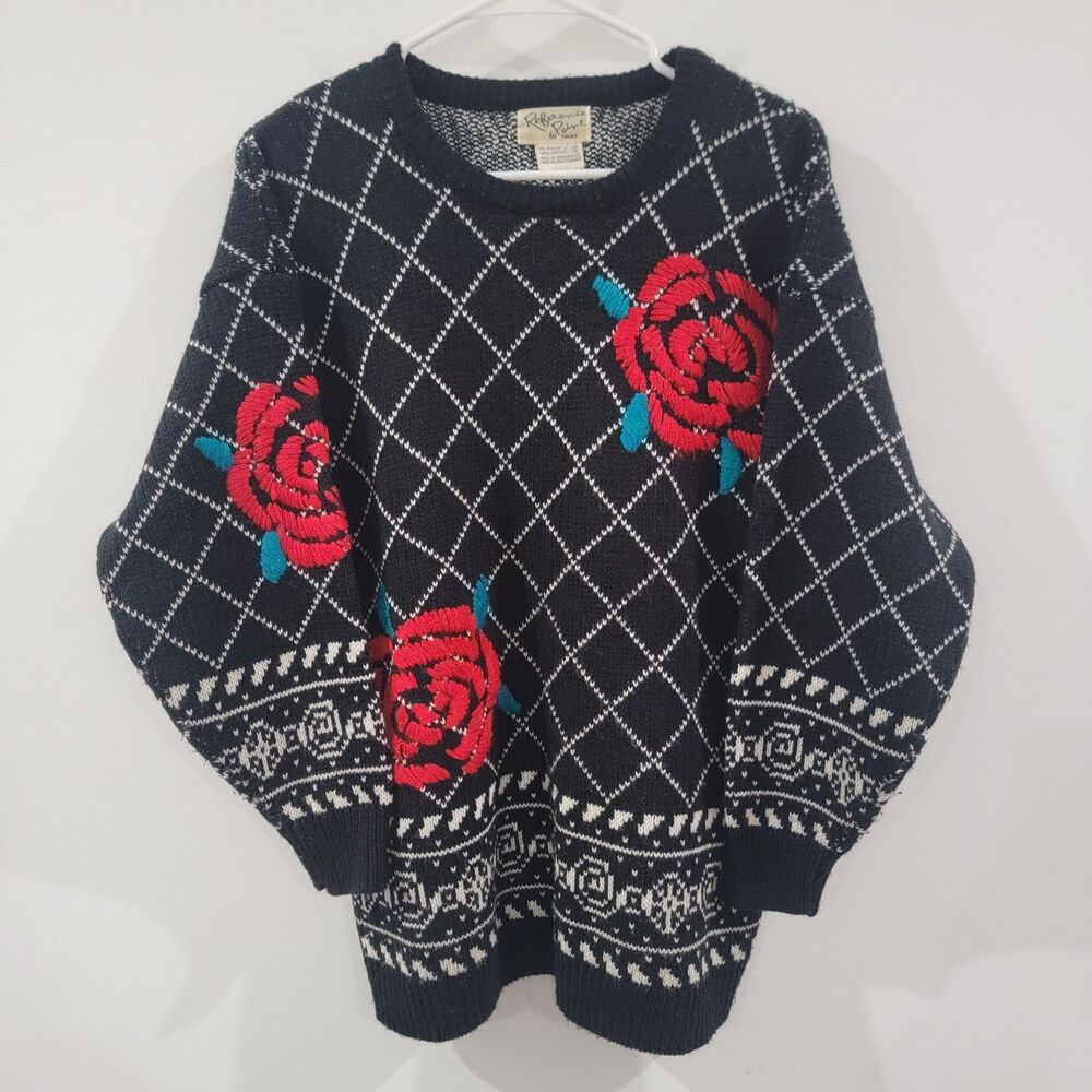 Vintage Reference Womens‎ Sweater Size Small Roses Novelty Knit 90s Grannycore